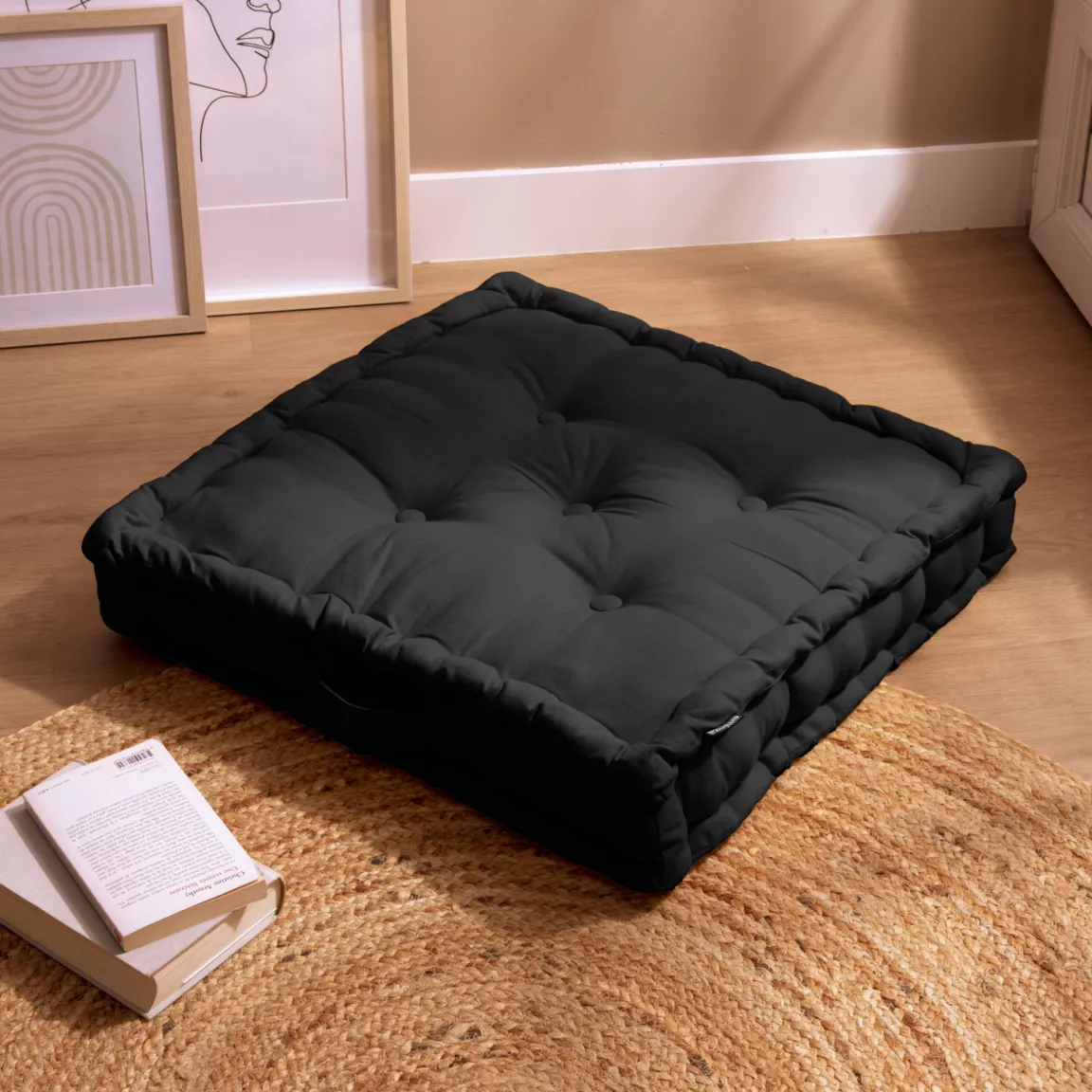 Coussin de sol coton (60 x 60 cm) Pixel Noir