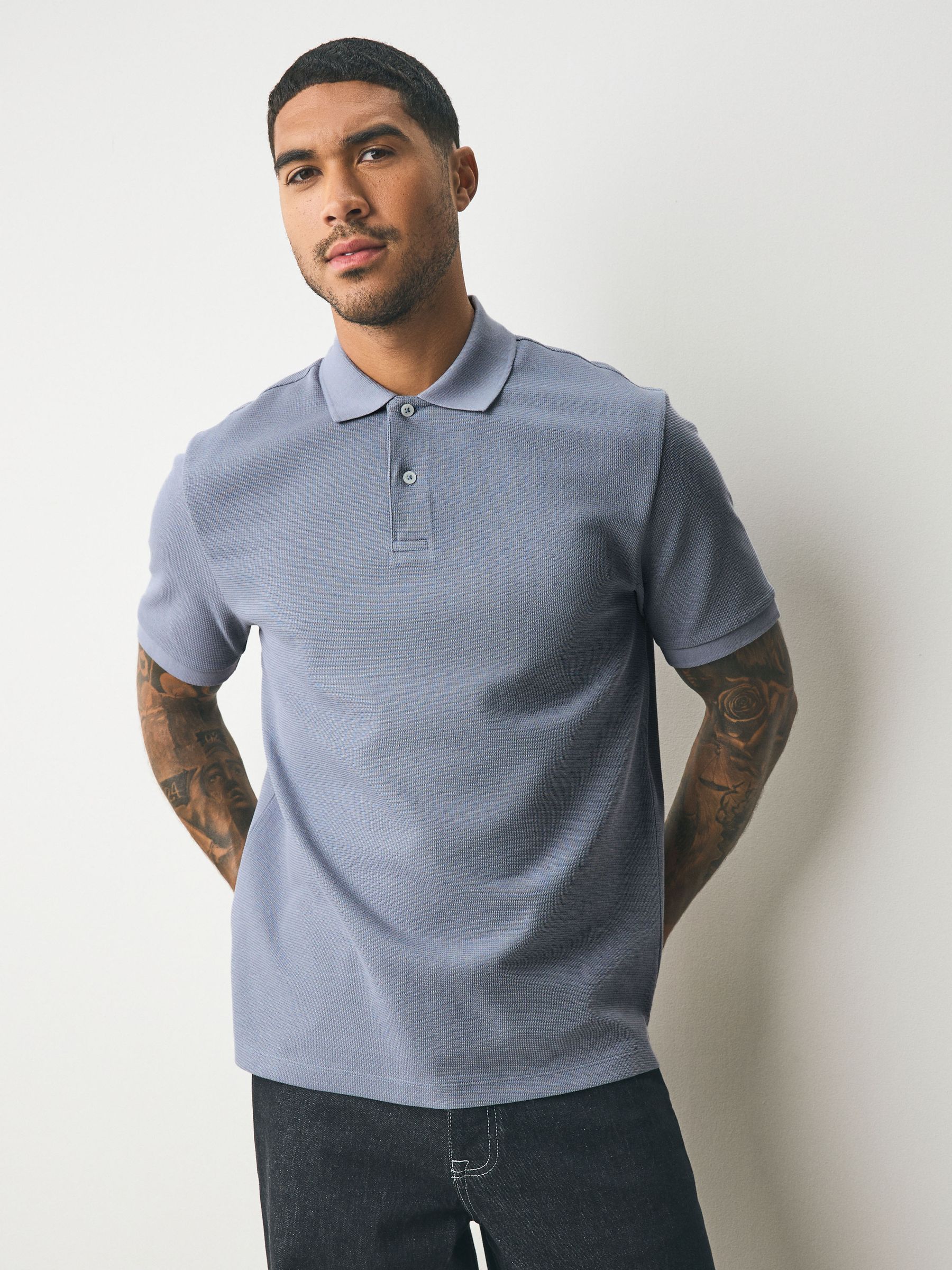 Blauw - Nette poloshirt met textuur