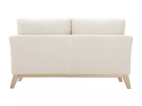 Canapé scandinave déhoussable 2 places en tissu effet laine bouclée blanc cassé et bois clair OSLO