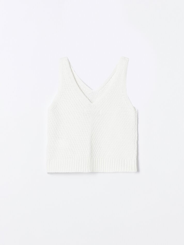 Top de crochê com padrão em ziguezague - Branco-creme