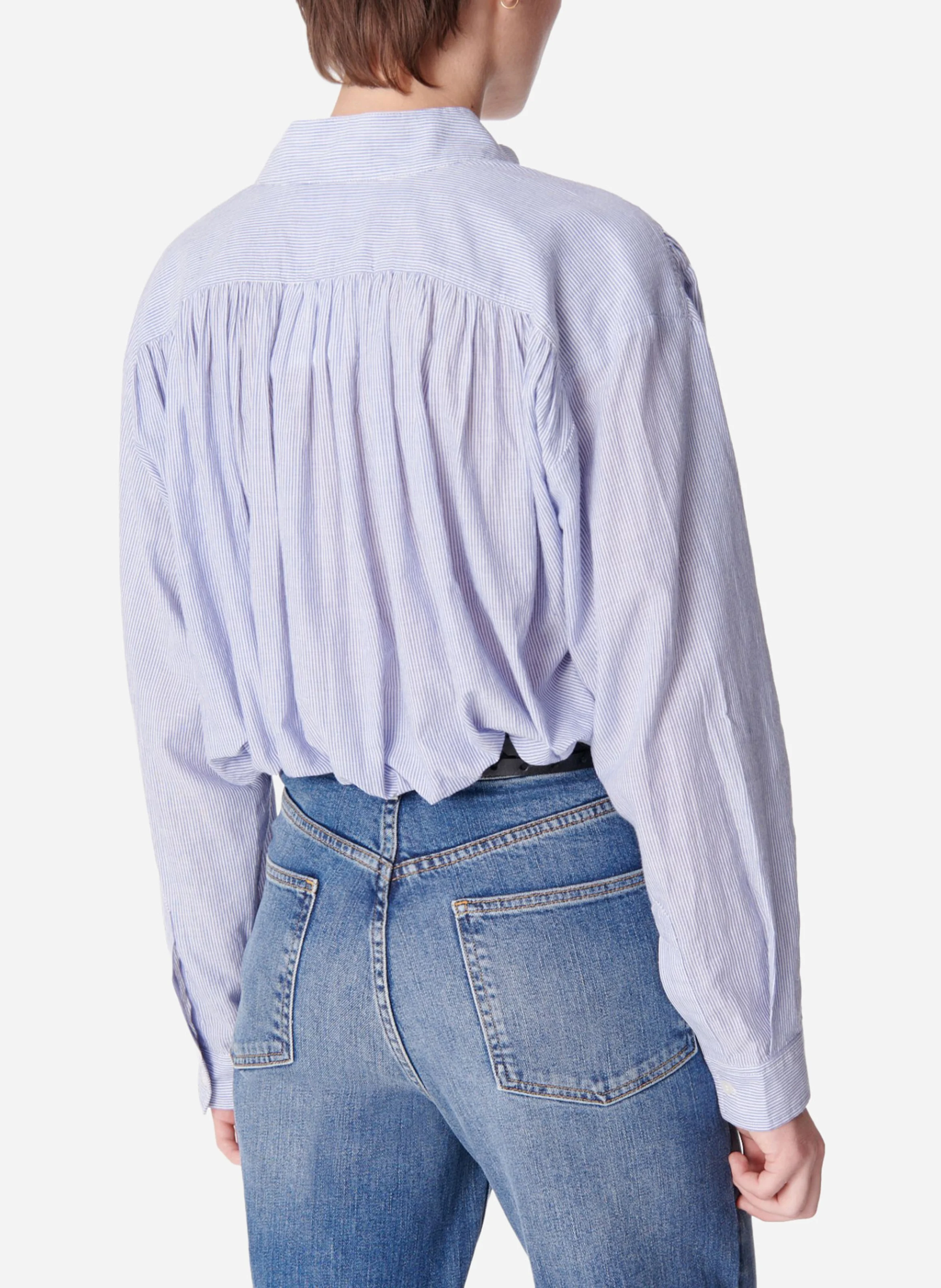 CALVIN - Blouse ample à col v en coton | Bleu