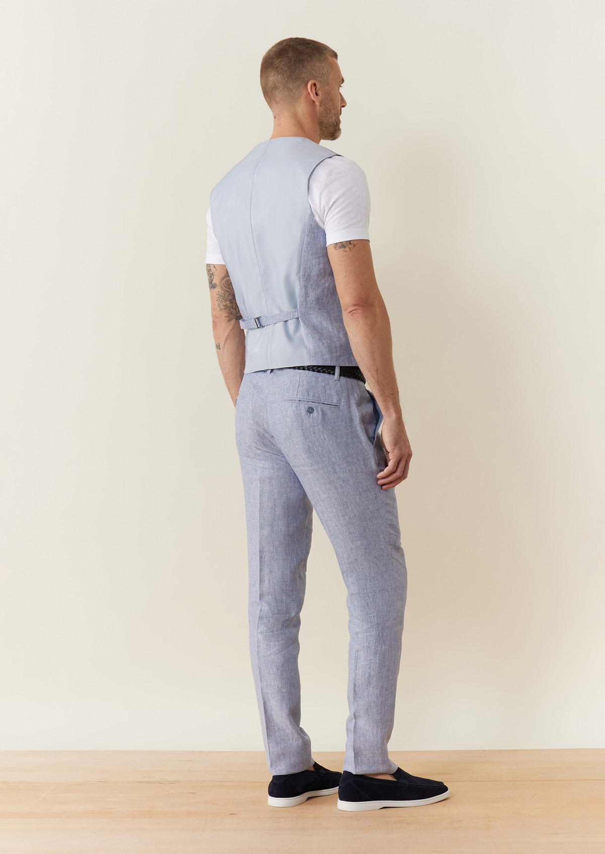 Pantalon coordonnable Slim en lin uni bleu ciel
