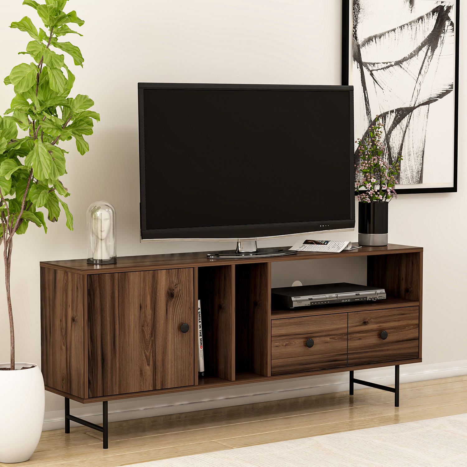 TV-Lowboard - braun - 2 Schubladen - 160 cm