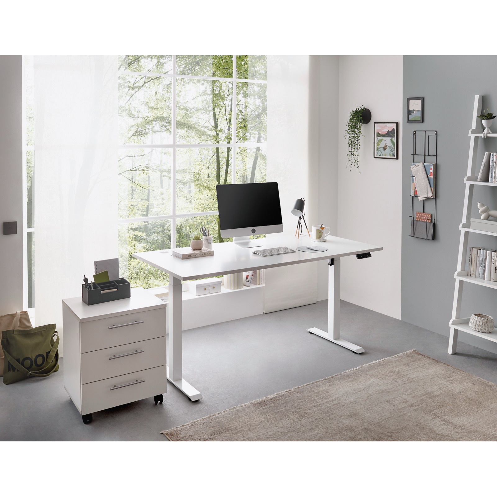 Schreibtisch Flex elektrisch höhenverstellbar Dekor weiss 160 x 74-117 x 77 cm