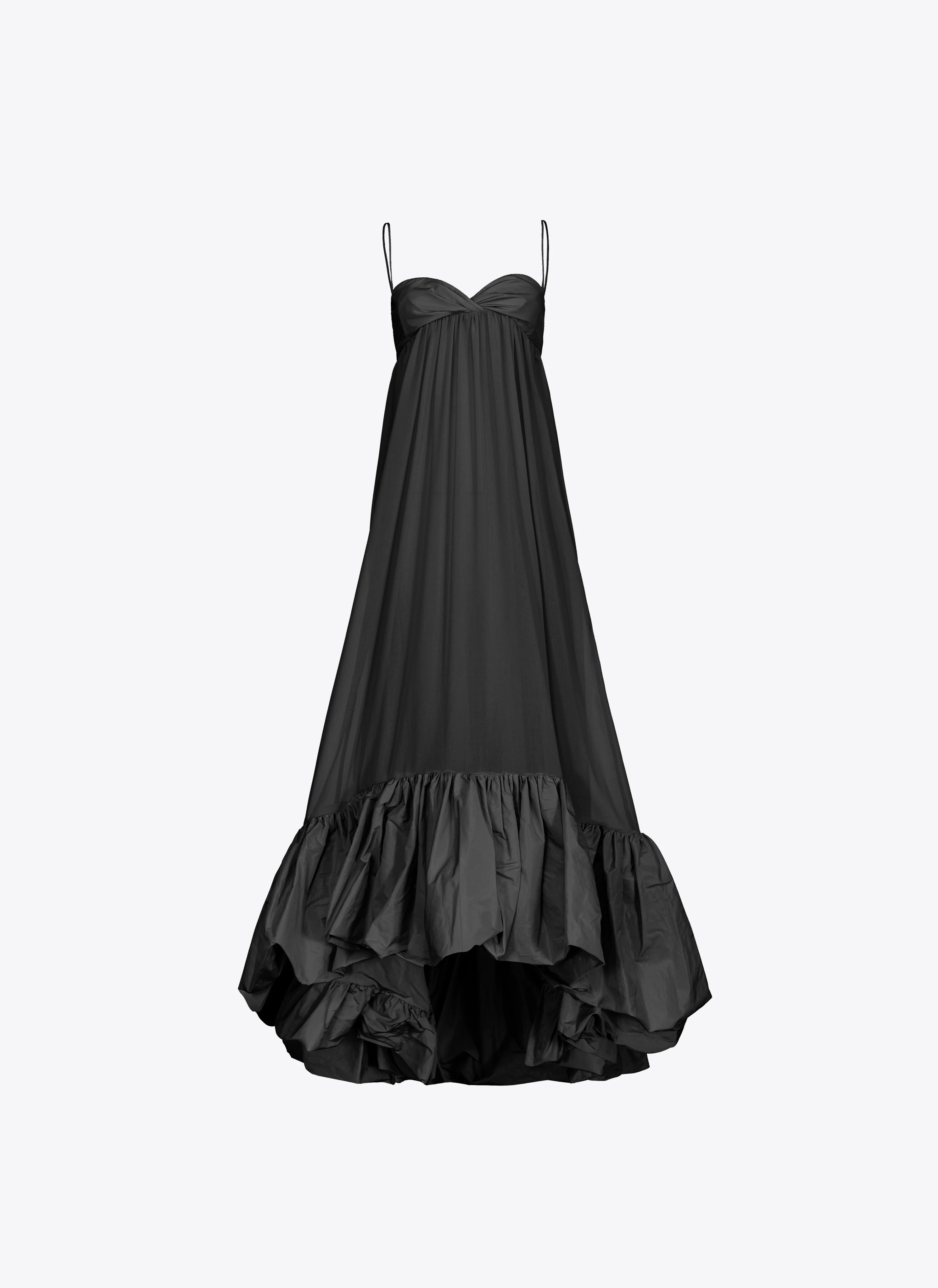 Robe longue volantée à fines bretelles | Noir