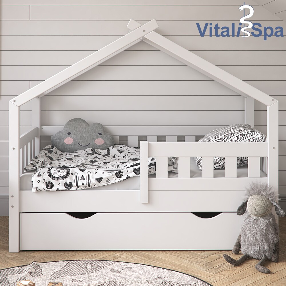 VitaliSpa Design Kinderbett 140x70 Babybett Jugendbett mit Schublade Lattenrost Matratze
