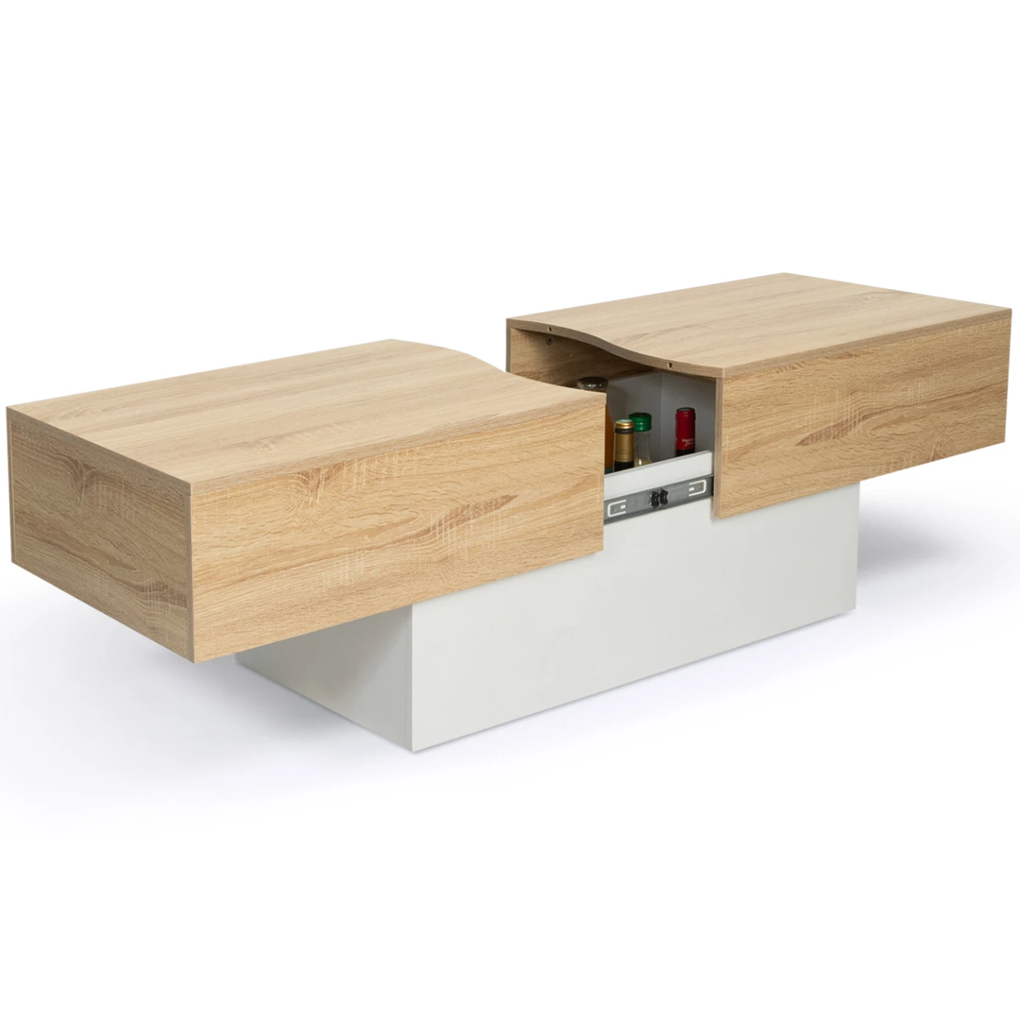 Table basse coulissante rectangulaire MARTA bois blanc et imitation hêtre