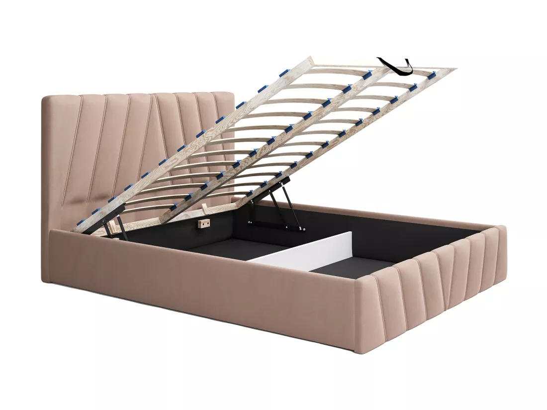 Lit coffre 160 x 200 cm - Velours - Beige + Matelas - LIDAMA de Pascal Morabito