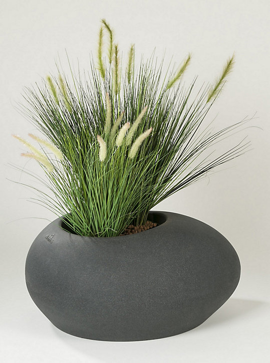 Pot ovale plastique Scheurich Flow stony noir 73 x 58 x h.35 cm