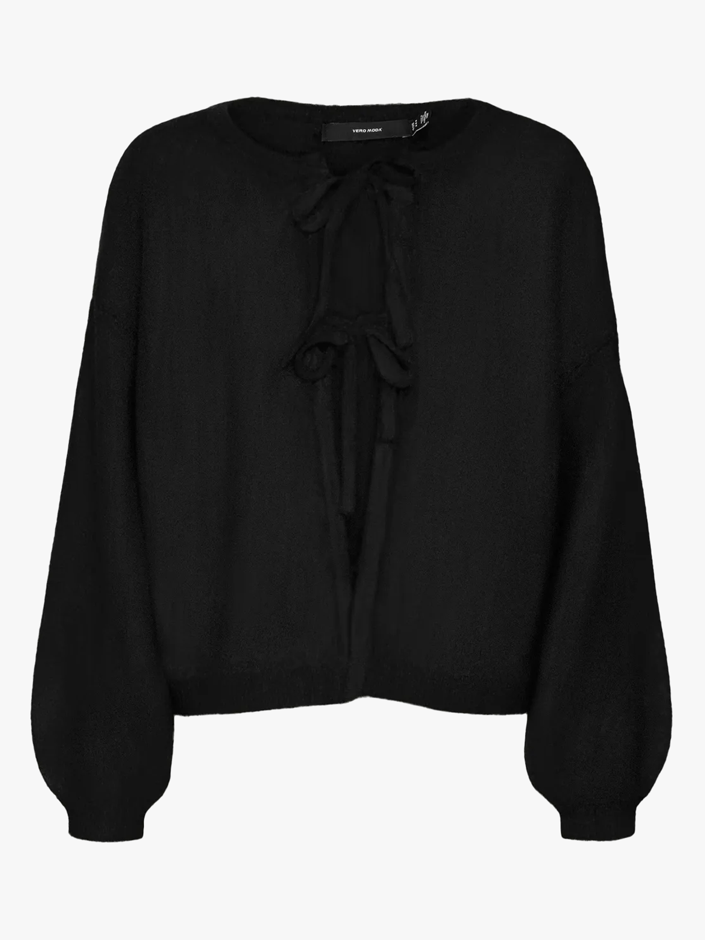 Bow Long Sleeve O-neck Tie Cardigan