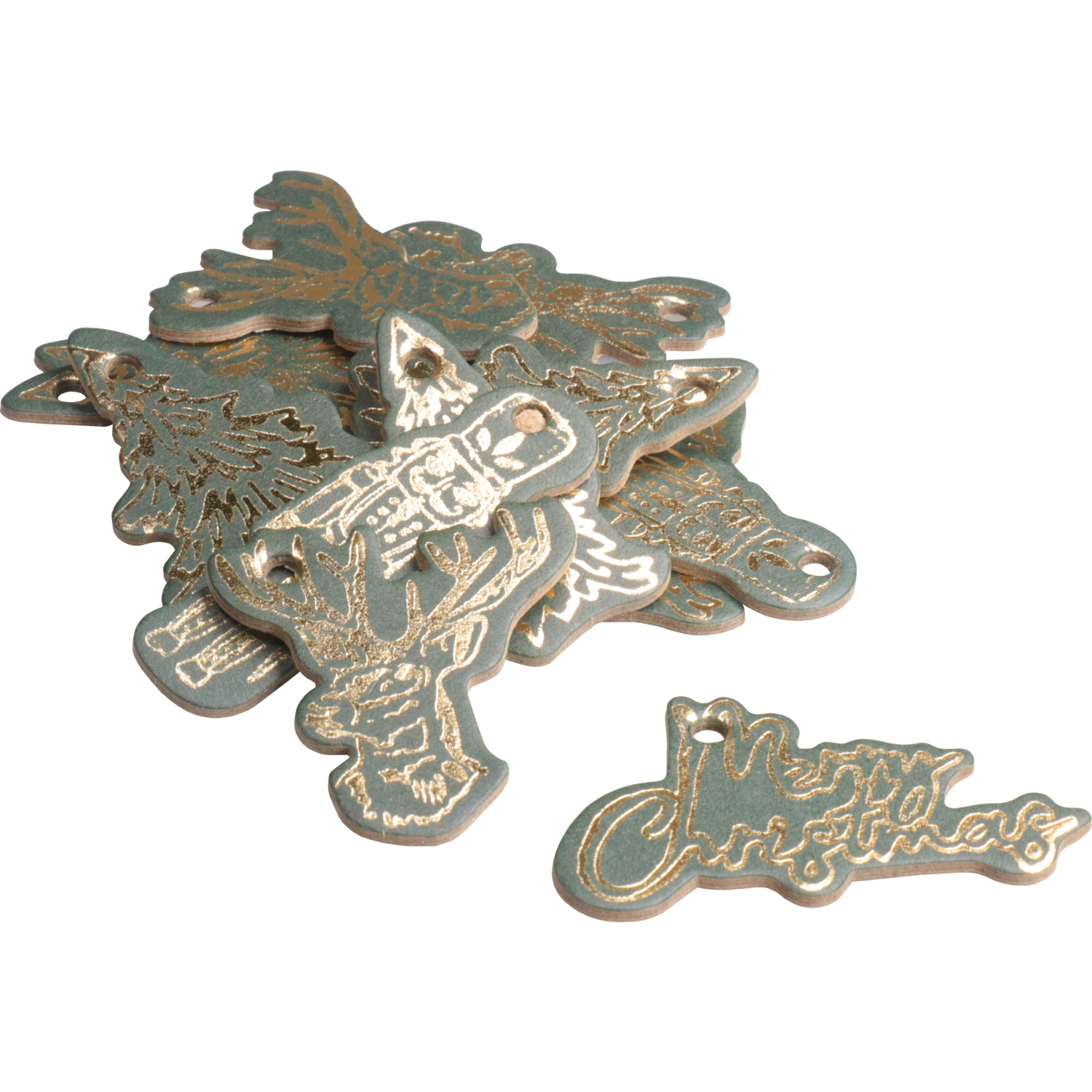 Tag, 5.5x4cm, karton, goud/groen