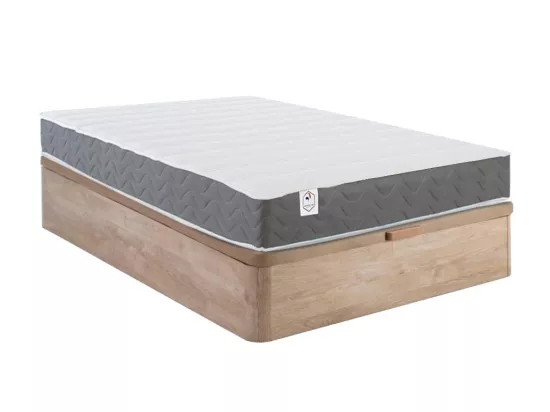 Ensemble 140 x 200 cm sommier coffre naturel clair + matelas mousse HD mémoire de forme et tissu 3D respirant ép.18cm - HEAVEN de YSMÉE