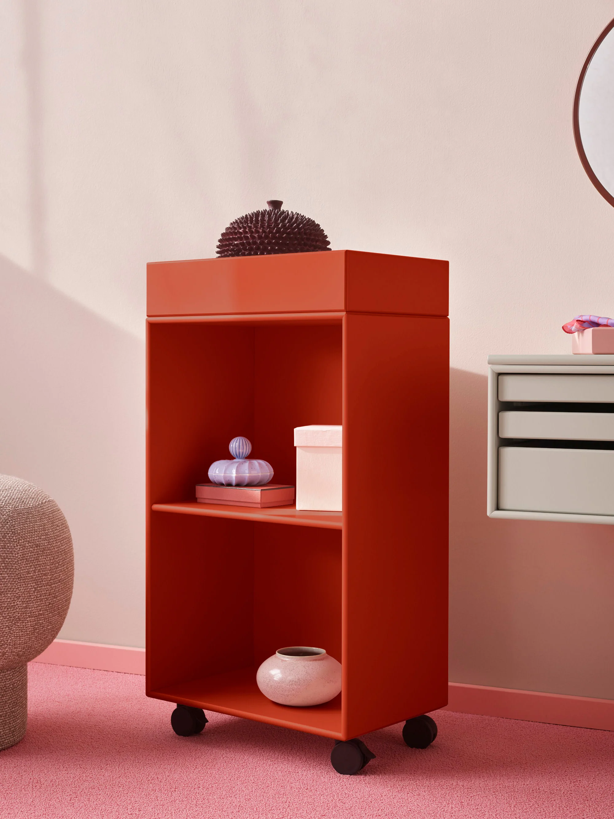 Handgemaakte badkamerkast Preppy met wielen