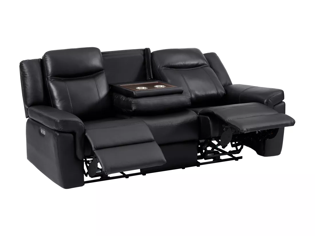 Canapé 3 places et un fauteuil relax électrique en cuir KENNETH - Noir