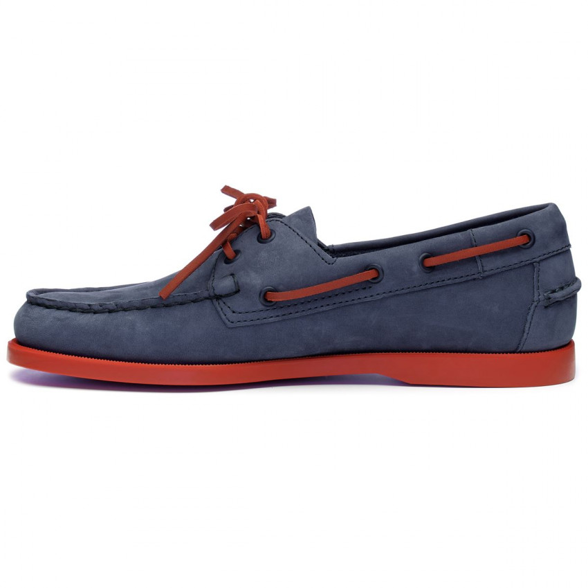 DOCKSIDES NUBUCK Blue Navy Red-CHAUSSURES BATEAU POUR HOMME EN NUBUCK MARINE / ROUGE
