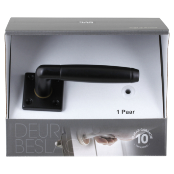 Karwei deurkruk set Lopes vierkant rozet zwart messing