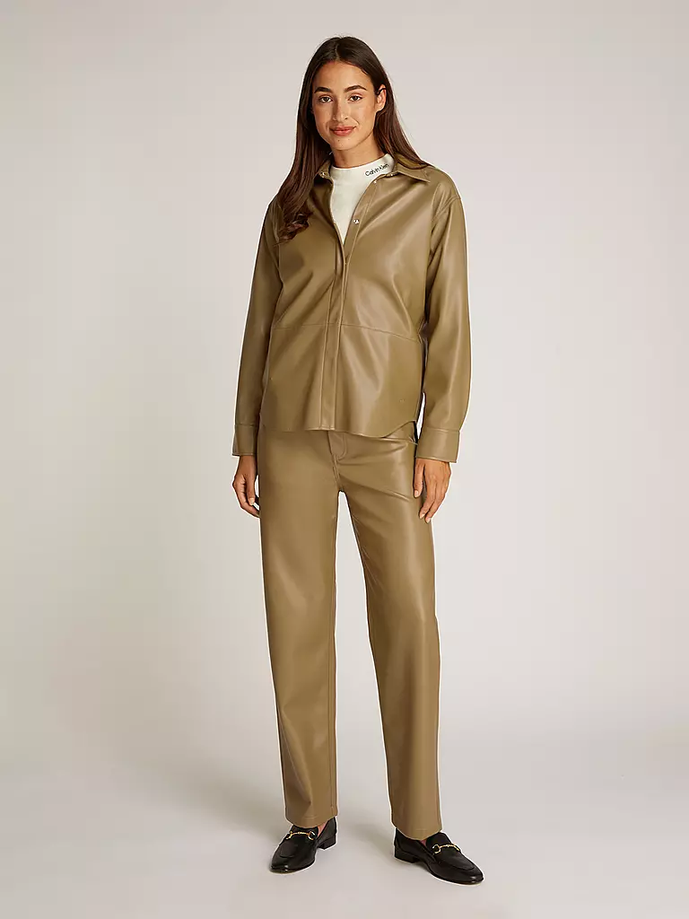 CALVIN KLEIN JEANS Overshirt in Lederoptik olive
