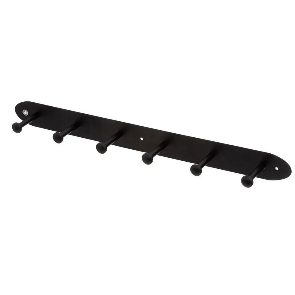 5Five Kapstok rek voor wand/muur - zwart - 6x ophanghaken - 55 cm