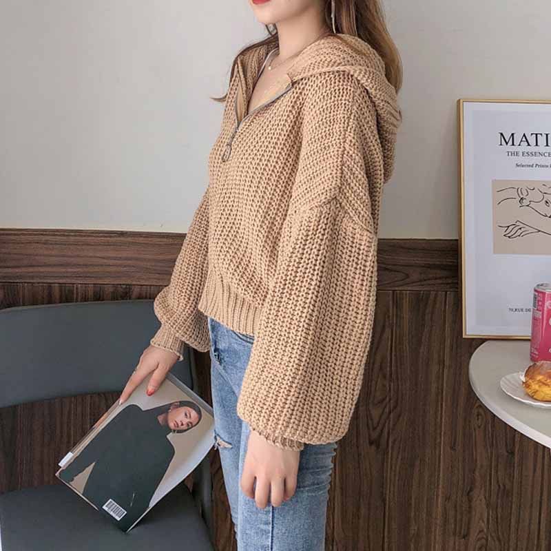 Muezz - Effen grof gebreide crop hoodie met rits
