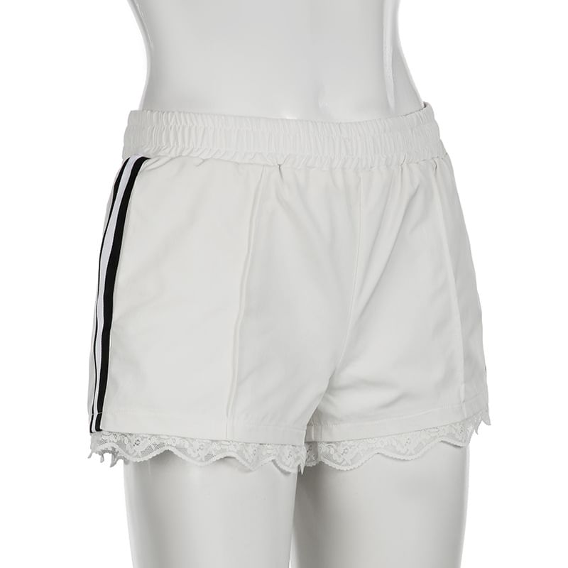 Trisica - Mid-rise sweatshort met kanten rand