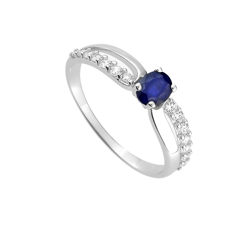 Bague femme - Saphir et Oxyde de zirconium - Or 18 Carats