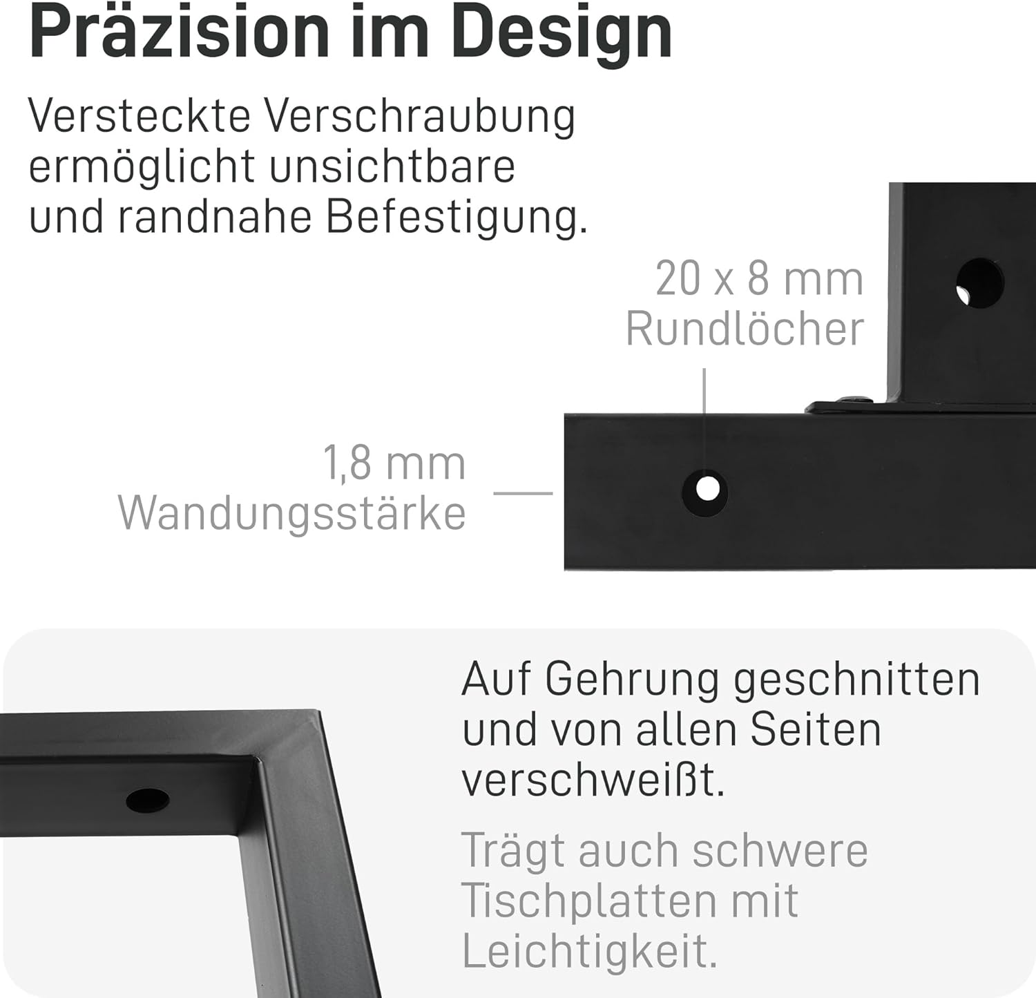 Natural Goods Berlin Tisch-Kufen T-Form | Schwerlast Tischgestell aus Metall | Möbel-Kufen stabil | Tischbeine für Esstisch & Schreibtisch | Tischfüße in Schwarz | Tischbein 60x72 cm