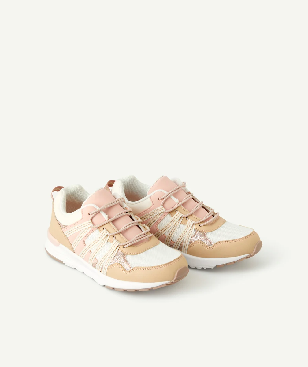 BASKETS FILLE BEIGE ET ROSE PÂLE AVEC LACETS ÉLASTIQUÉS