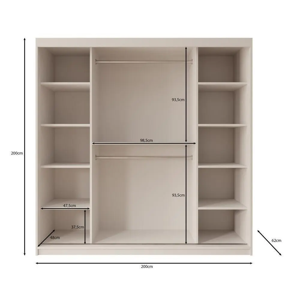 Meubella - Kledingkast Ulysses - Wit - 200 cm - Met spiegel