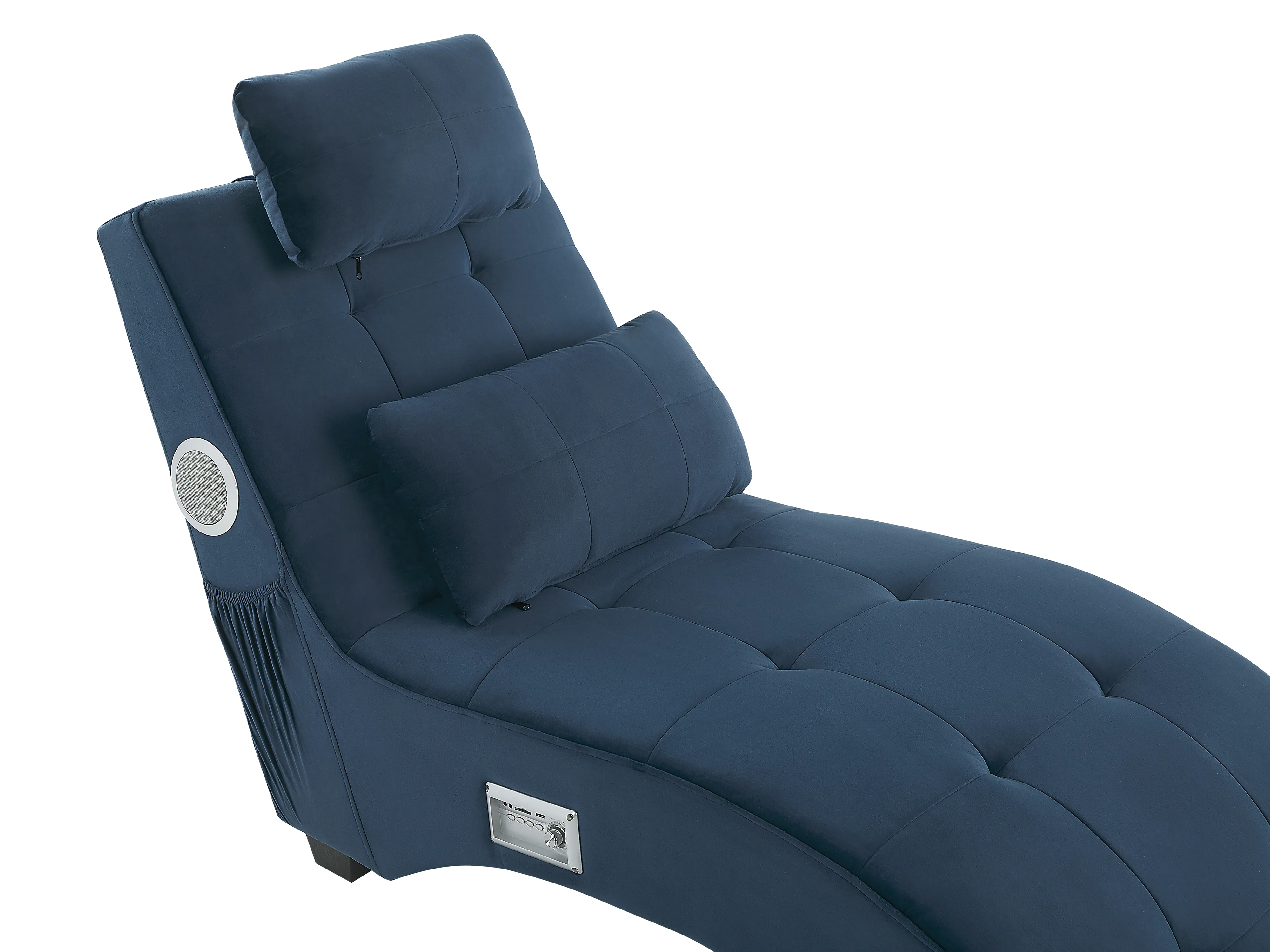 Chaise longue SIMORRE Fluweel Donkerblauw met ingebouwde Bluetooth speaker