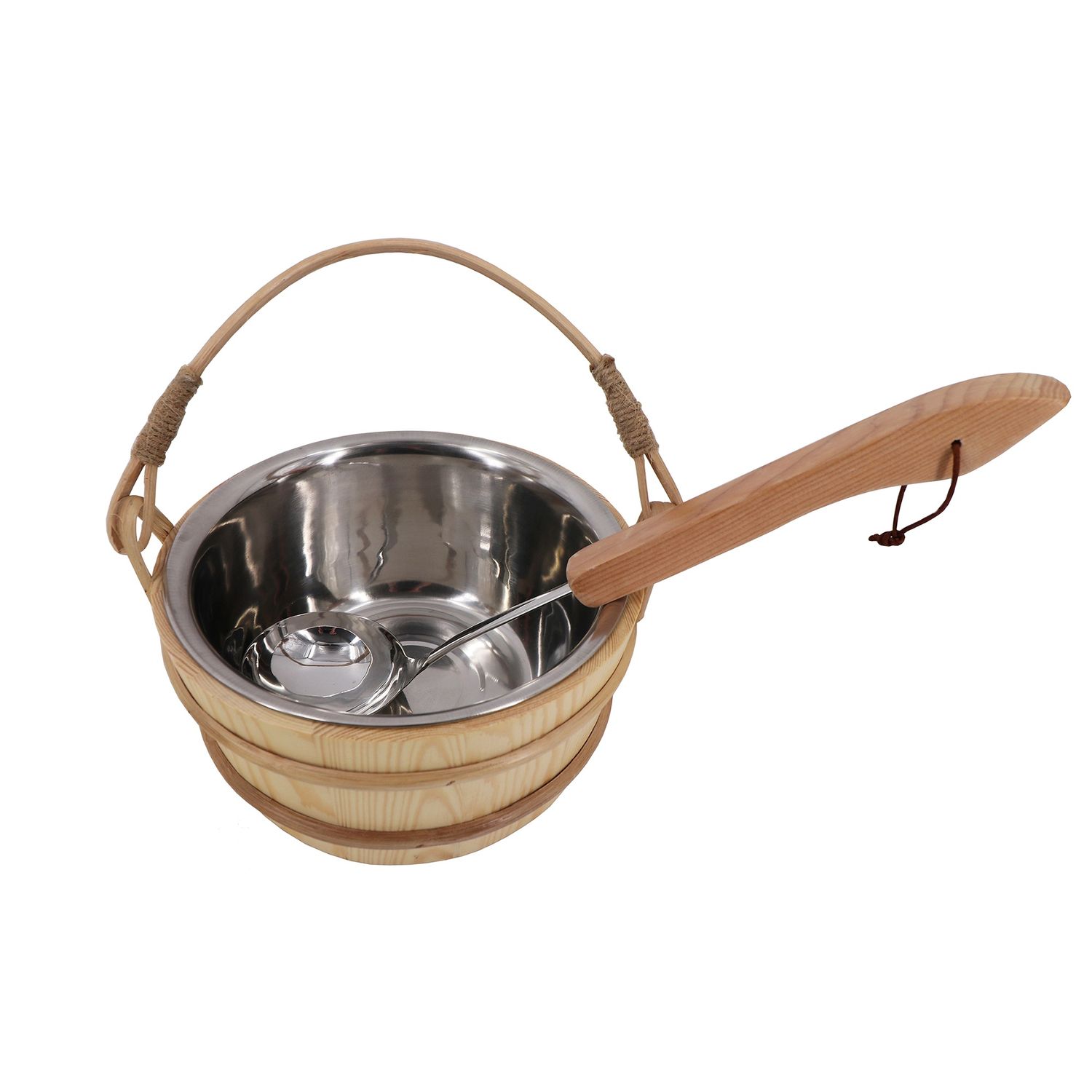 Dewello® Saunaeimer inkl. Kelle mit Edelstahleinsatz, Fassungsvermögen ca. 3 Liter, Hemlock-Holz, Bambusstreben