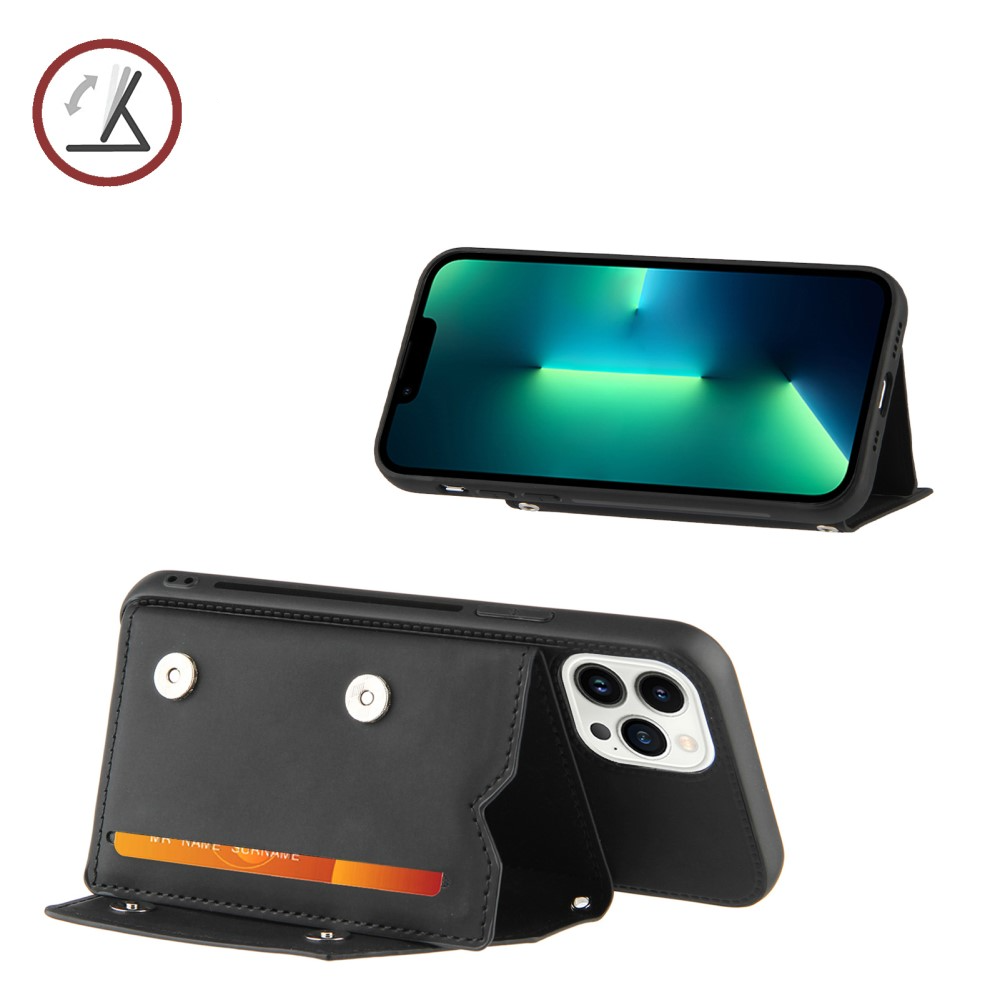 iPhone 15 Pro Max Necklace Leder Schutz Hülle mit Kartenfächer   Handykette (150cm) - Schwarz