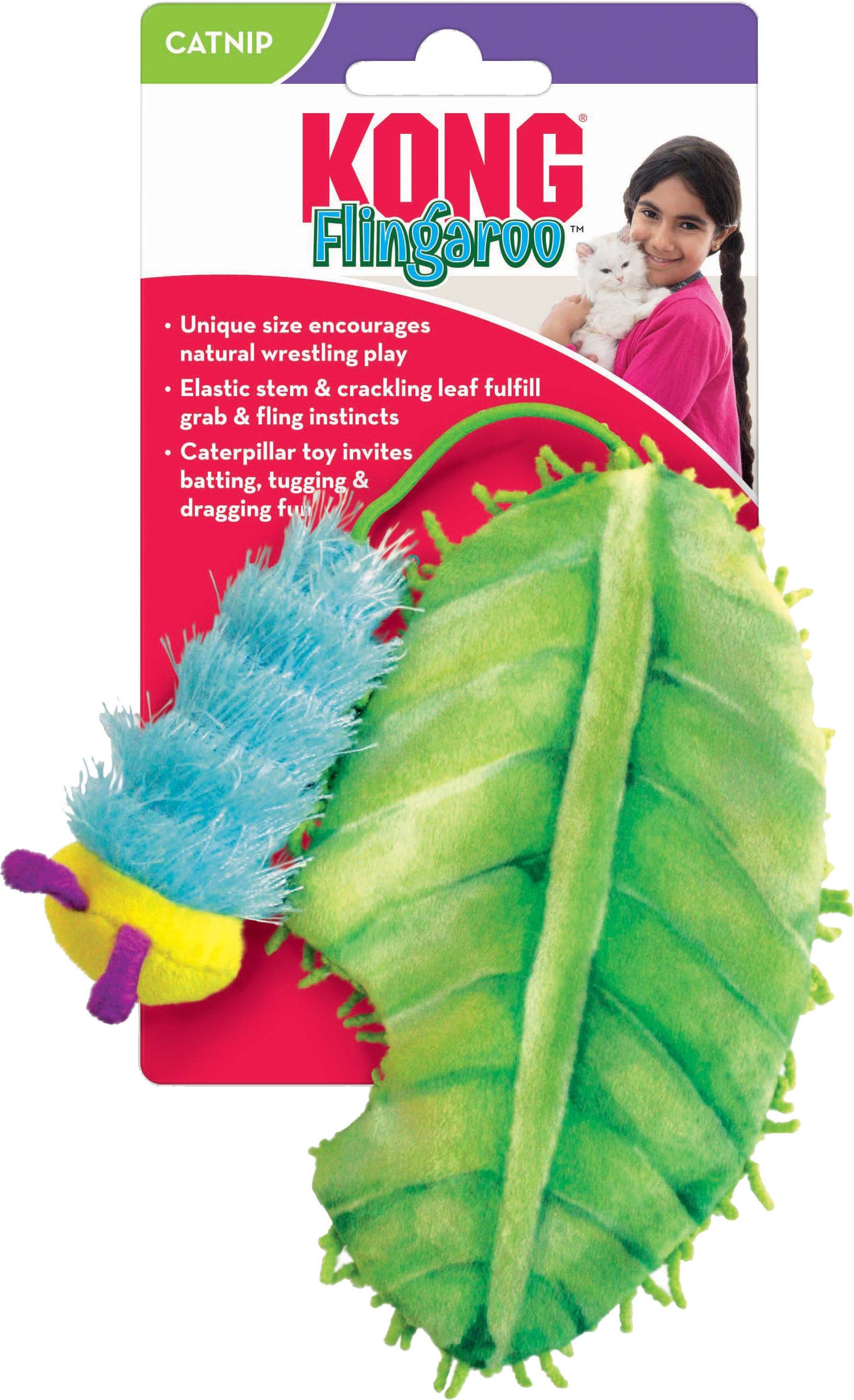 Kong kattenspeelgoed Flingaroo rups 21 x 10,5 x 3,5 cm