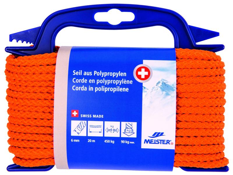 Meister Polypropylenseil Ø 6 mm, 20 m, 450 kg, Orange Polypropylensseil UNISOFT geflochten