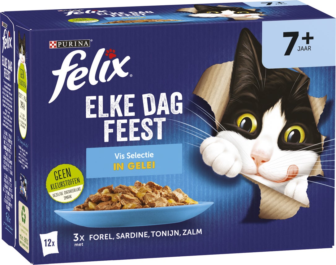 Felix kattenvoer in gelei Elke Dag Feest vis senior 85 g 12 stuks