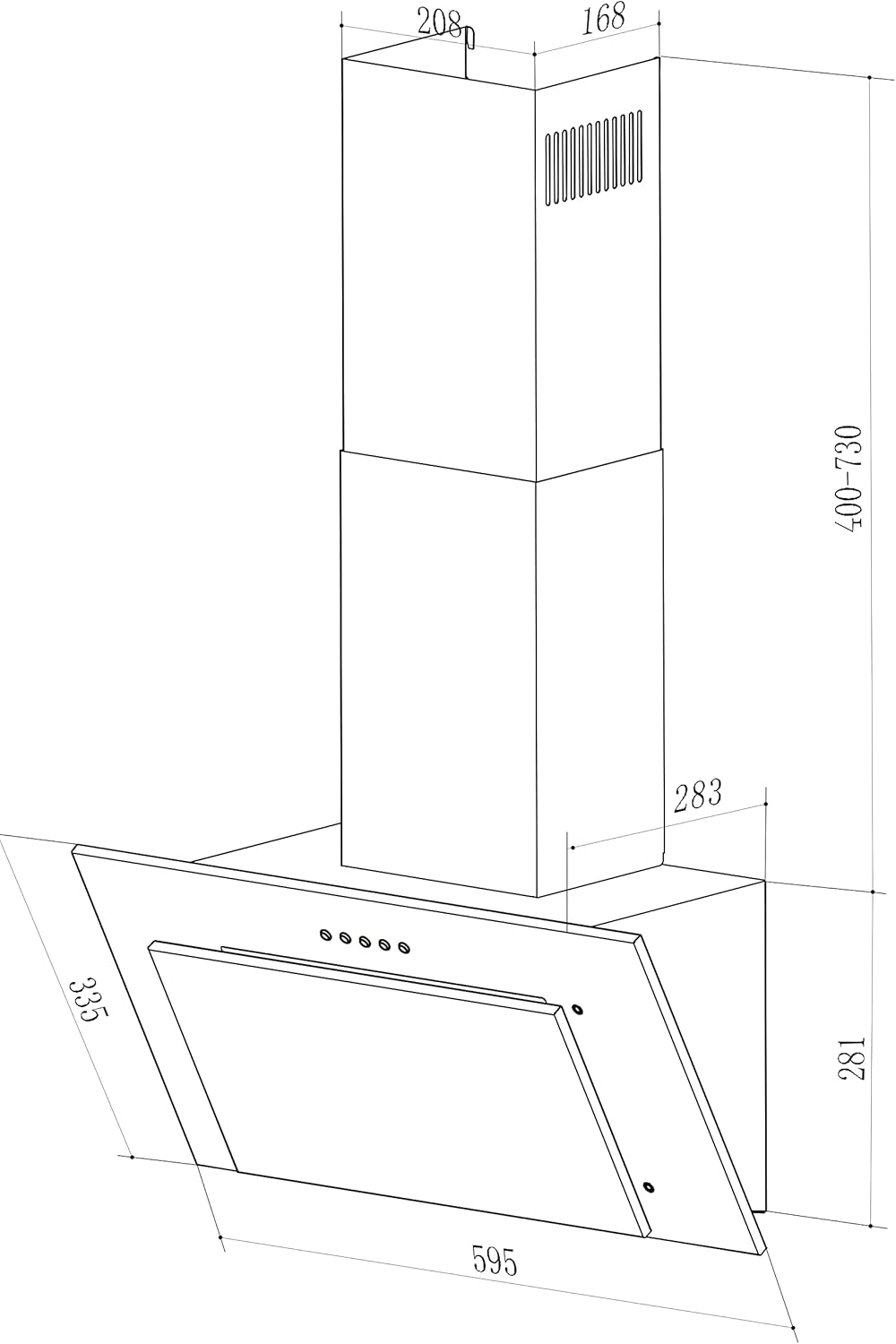 YUNA Dunstabzugshaube SIVA 1360Y 60cm matt schwarz Glasfront 3 Stufen Kopffreihaube Abzugshaube Wandhaube LED Beleuchtung Abluft Umluft