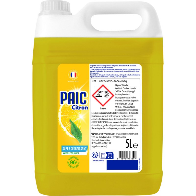 Liquide vaisselle mains Paic Citron - Bidon de 5L