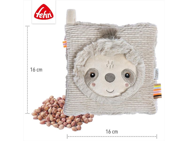 fehn Kirschkernkissen Faultier Grau/Beige Kuschelkissen mit entnehmbarem Wärme-/ Kältesäckchen für Babys und Kleinkinder