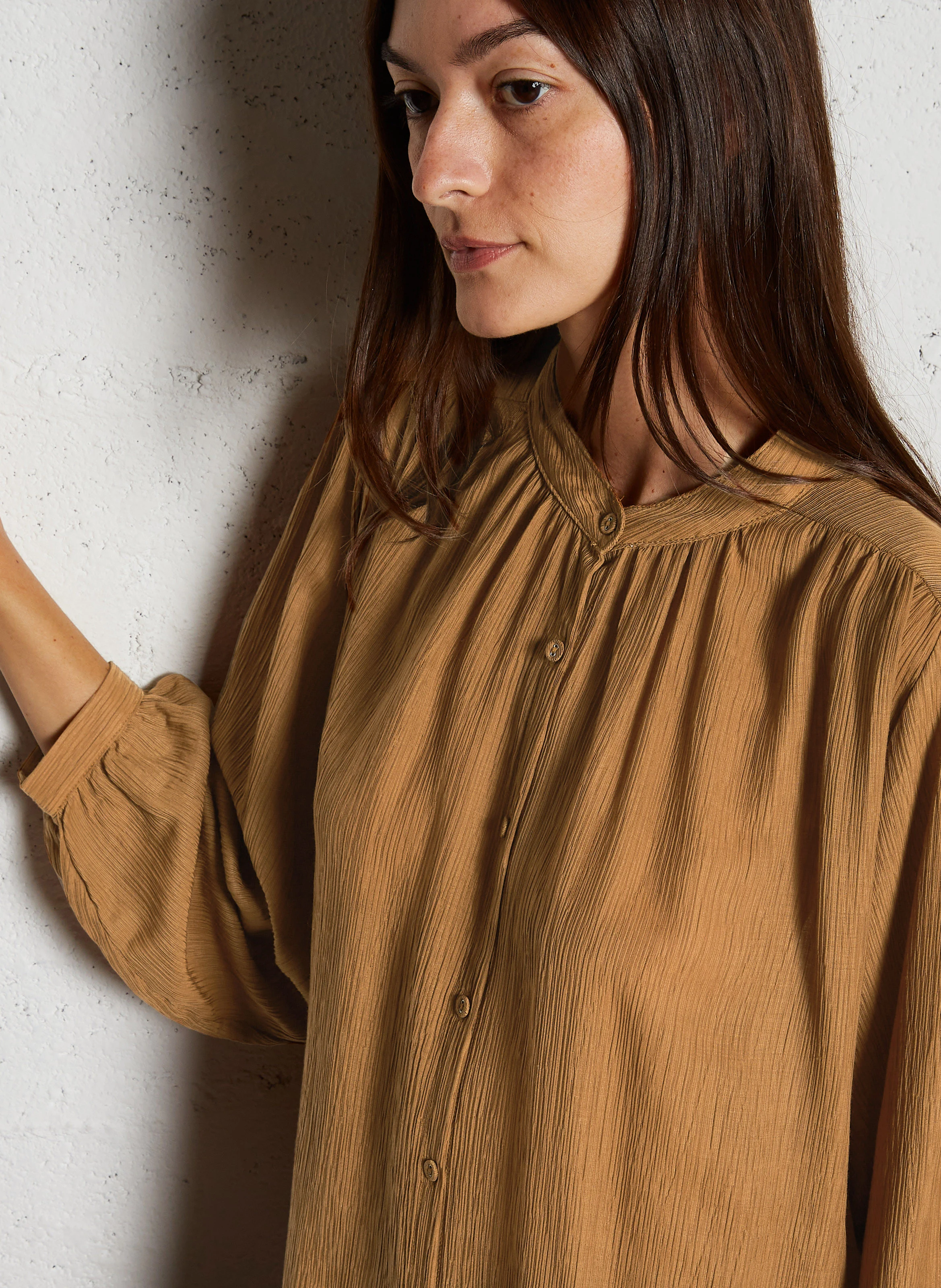Chemise droite plissée | Marron