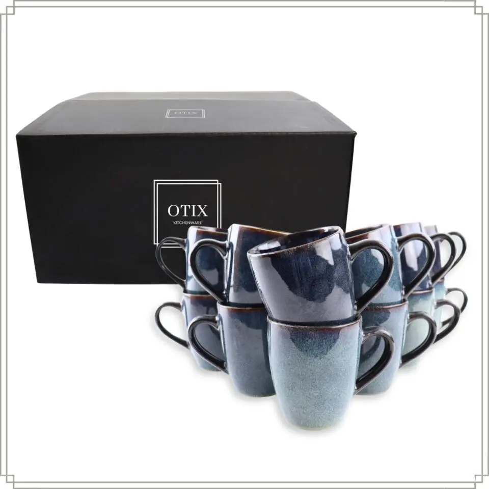 OTIX Koffiekopjes met Oor Set van 12 Koffietassen Theemok 350ml EBONY