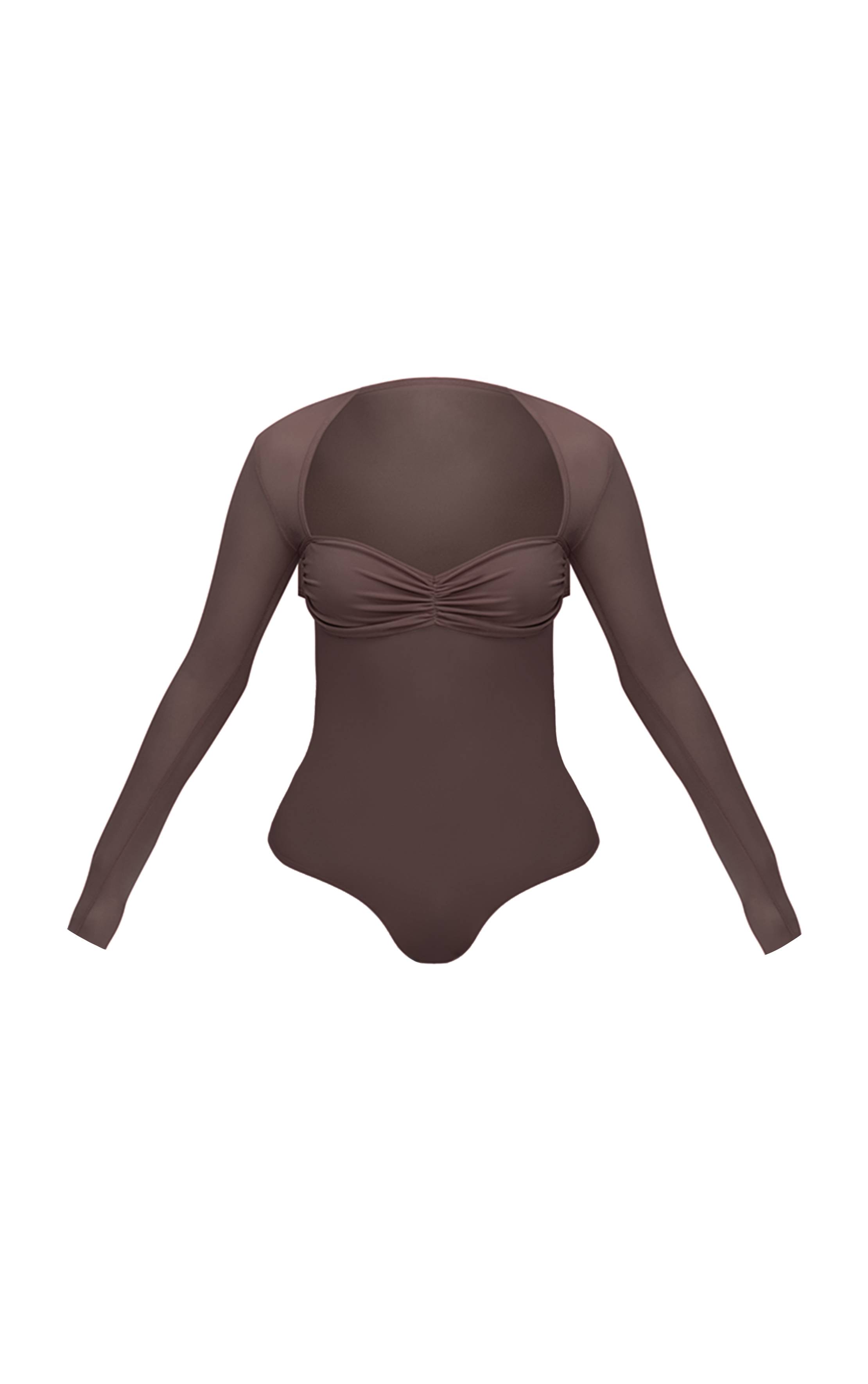 Deep Taupe Body Manches Longues En Mesh Taupe Foncé PLT Label Co-ord