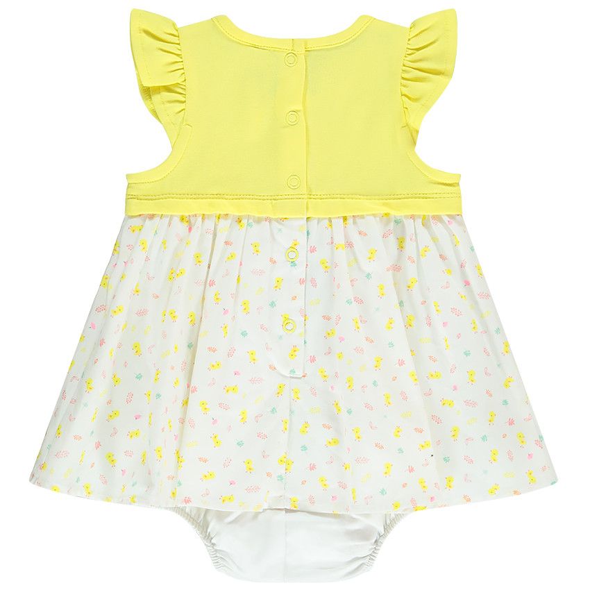 Robe 2 en 1 en jersey et voile de coton imprimé poussin pour bébé fille - Jaune