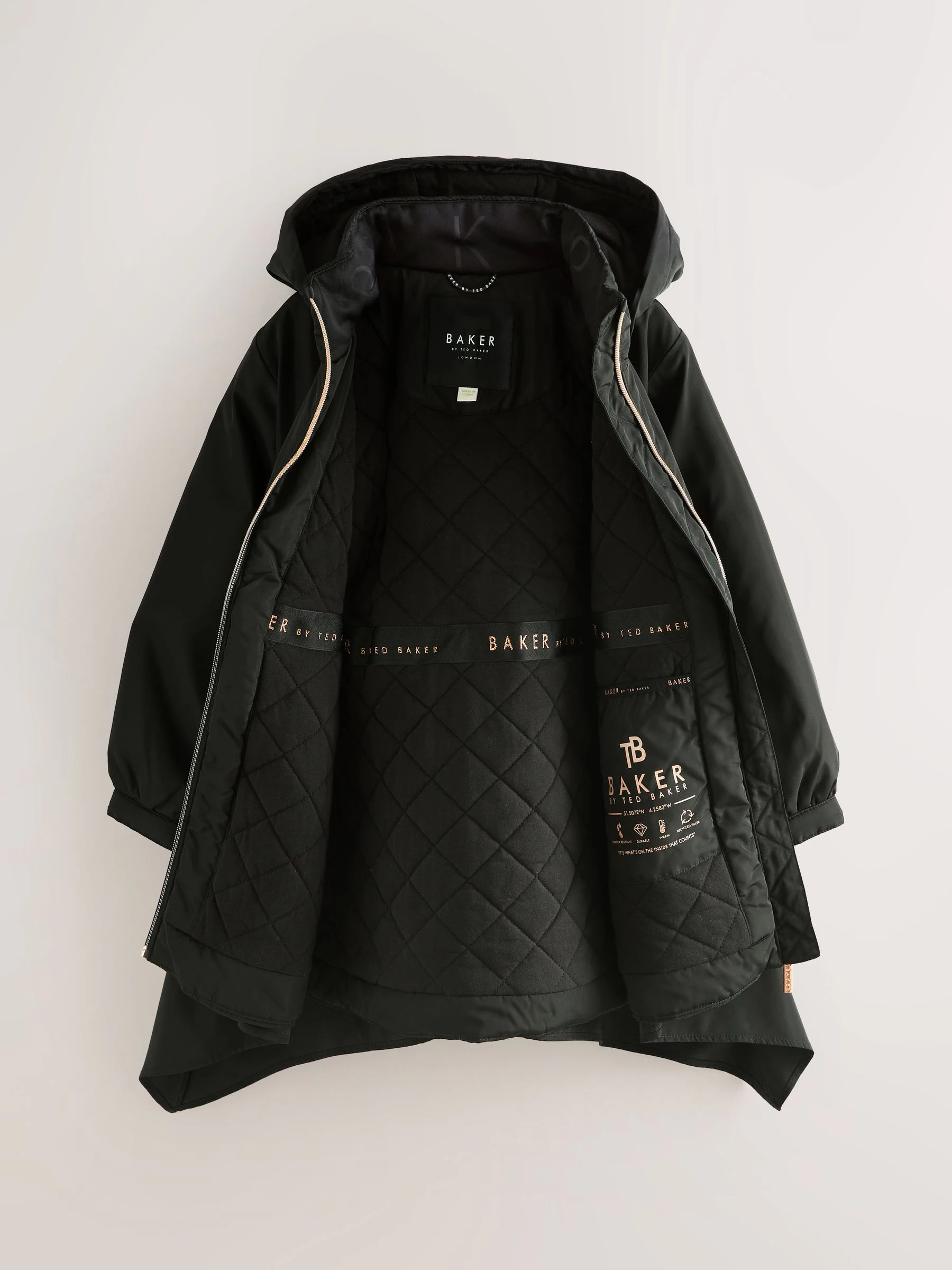 Zwart - Baker by Ted Baker - Regenbestendige regenjas met strik en ruches