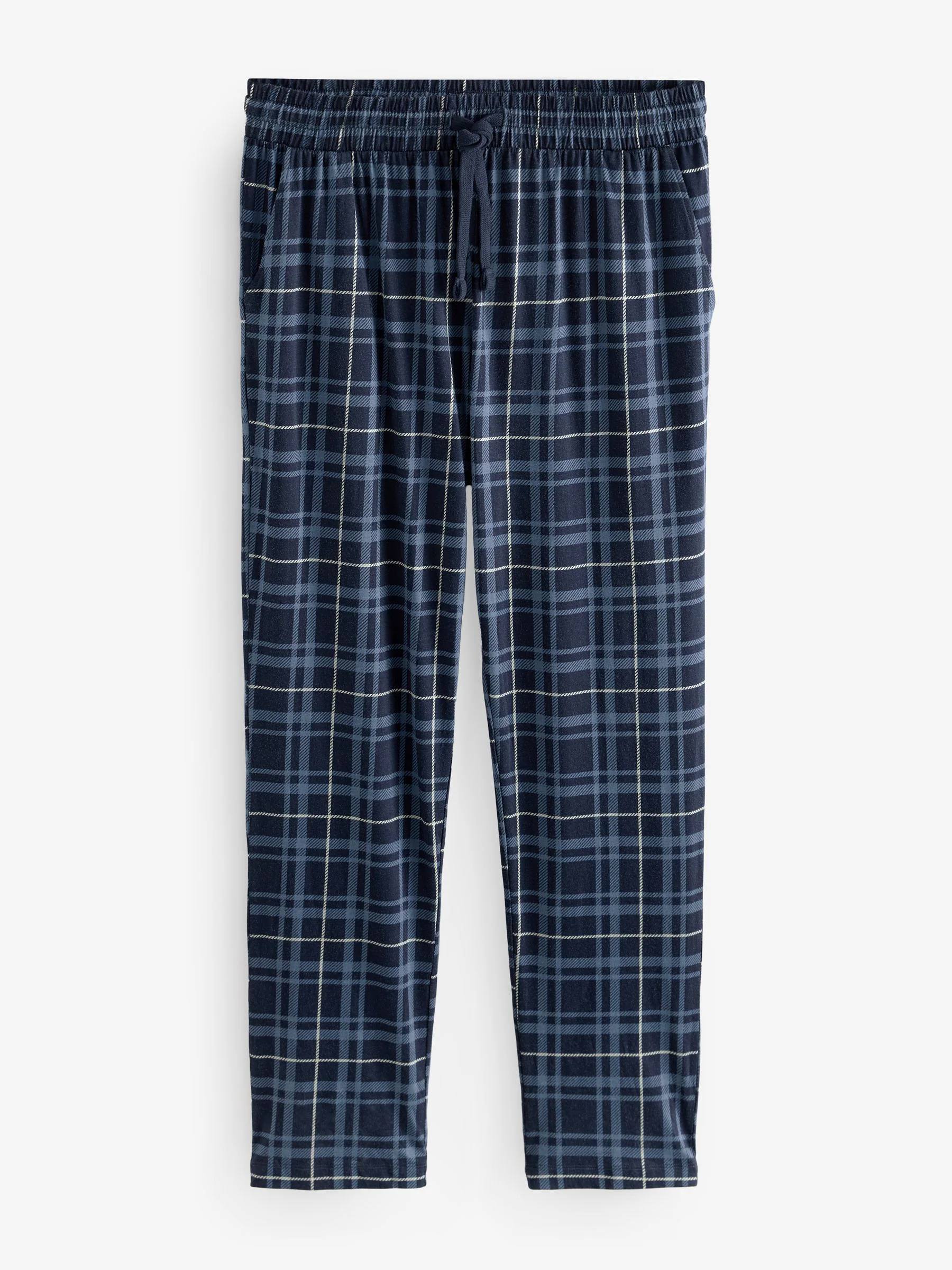 Zwart/marineblauw geruit - Jersey 100% Cotton Pyjama Bottoms 2 Pack