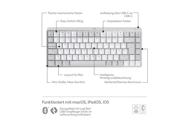 Logitech Wireless-Tastatur »MX Mechanical Mini for Mac pale grey« ()