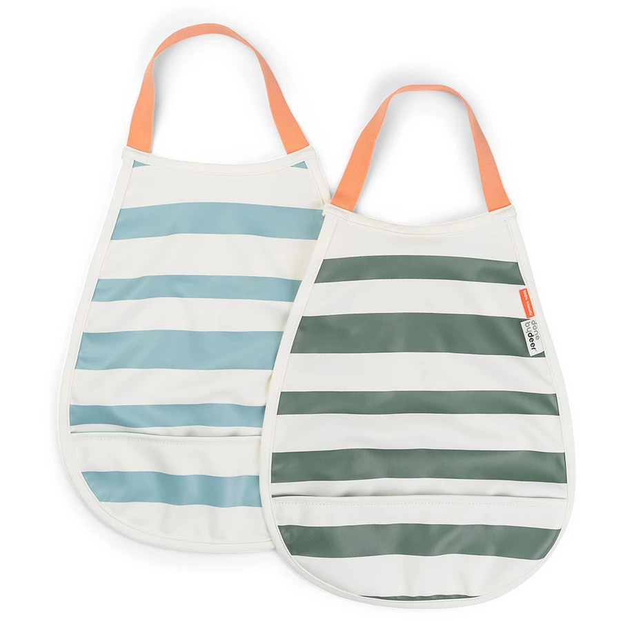 Done by Deer™ Pull-over Lätzchen 2er Pack Stripes Blau  grün