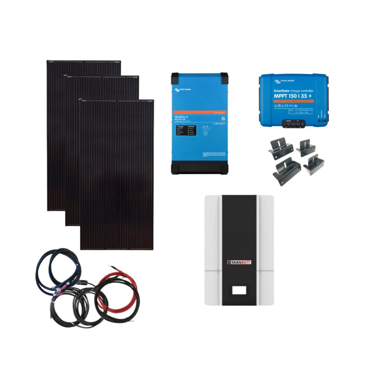 SKANBATT / VICTRON Kraftpakke 230V 3000VA - 1230W (3x410W) Solceller - Med LITHIUM Batterier
