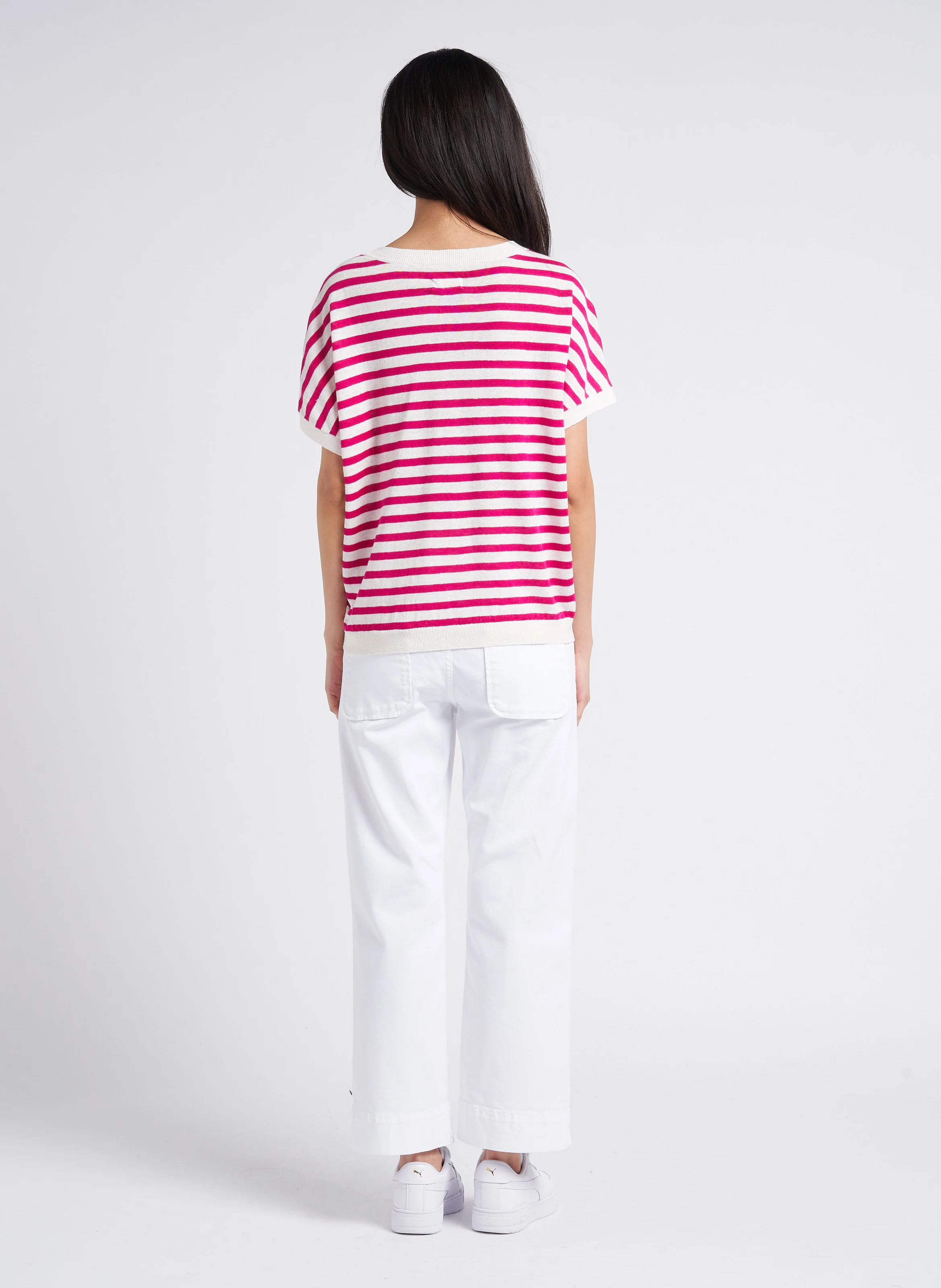 PALTROW - Pantalon 7/8 ème taille haute en coton | Blanc