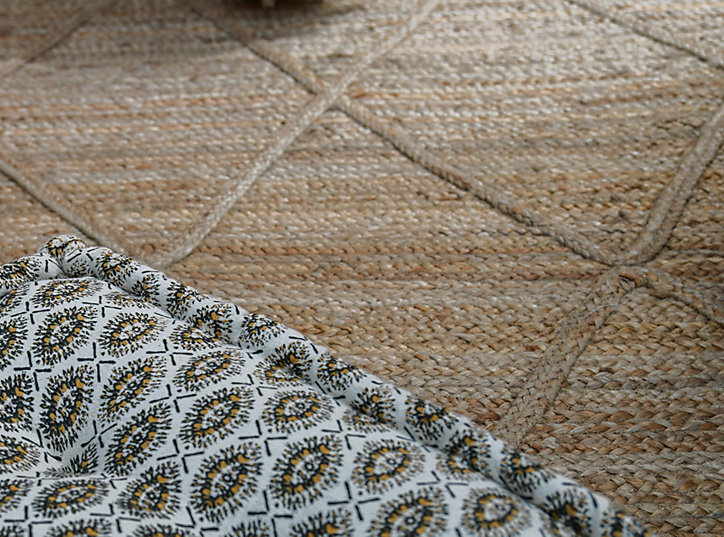 Tapis jute naturel surpiqué Croisillons 120x180 cm