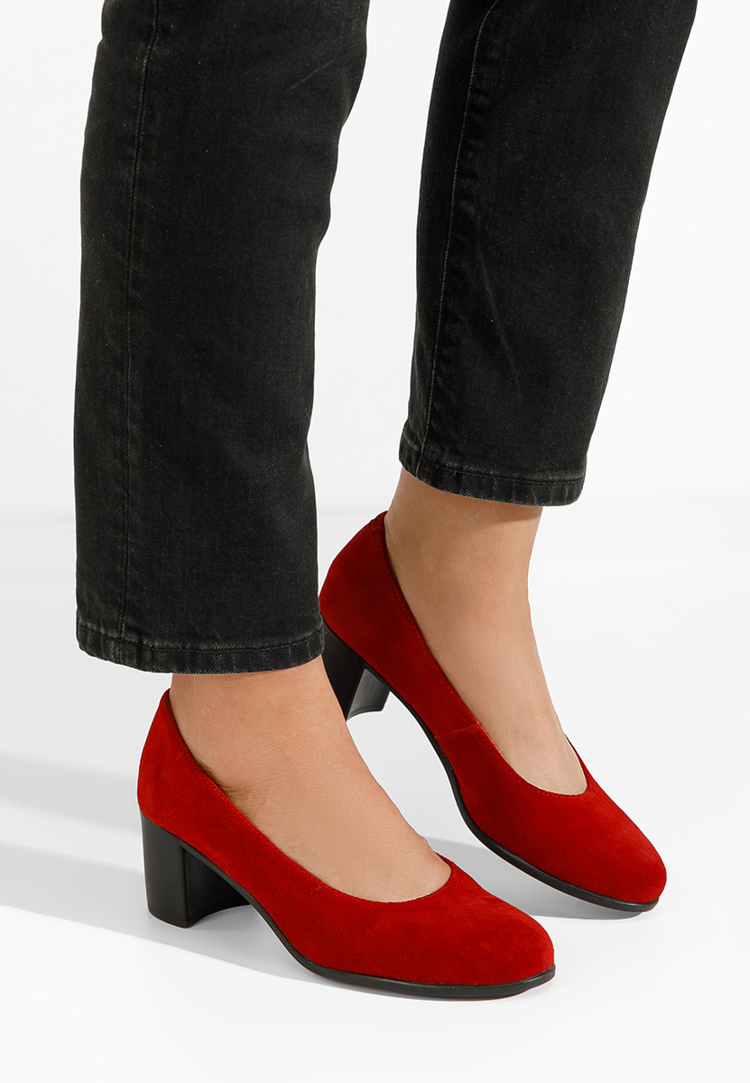 Chaussures en cuir à talon épais rouges Dalida