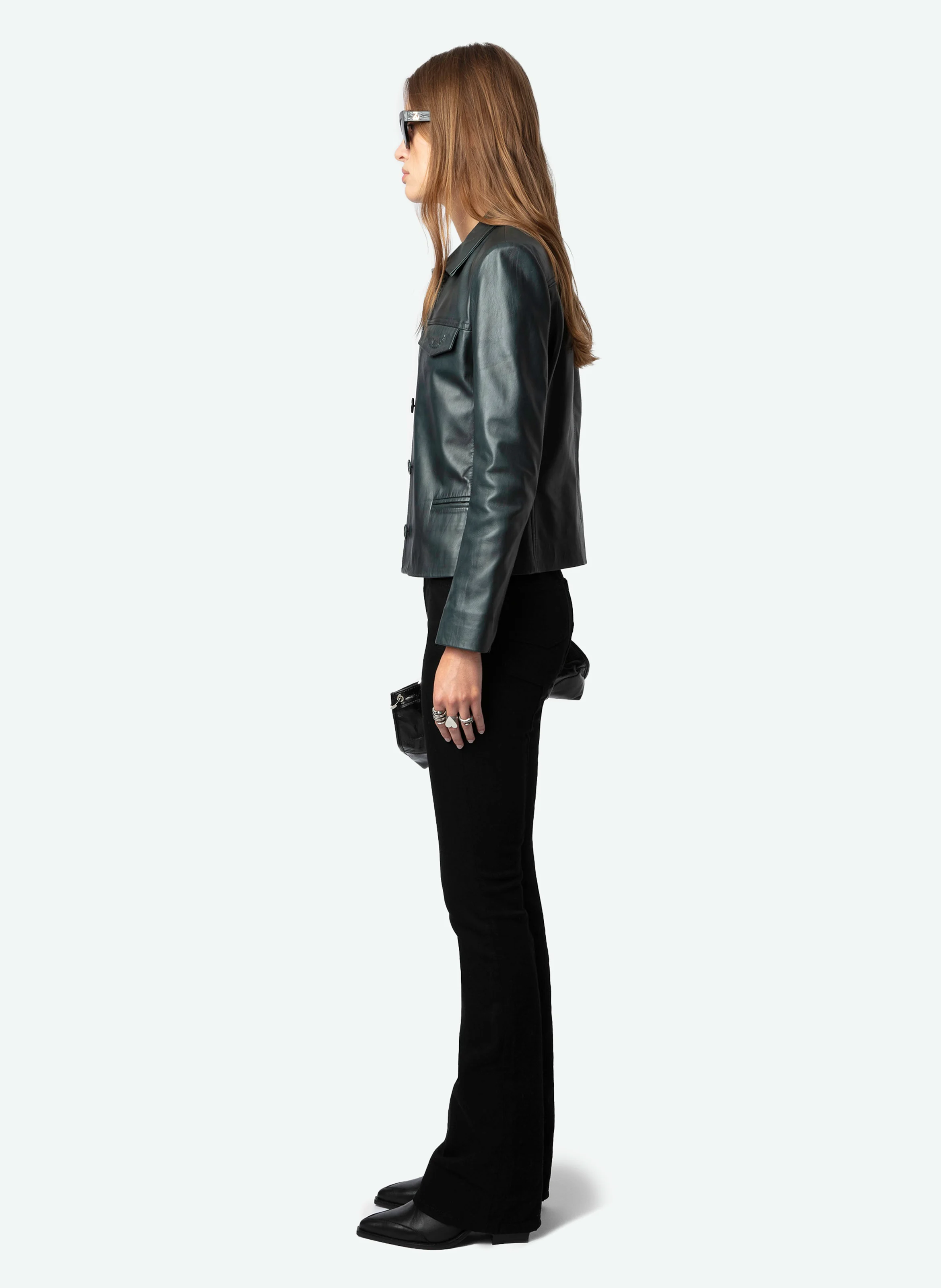 LIAM - Blouson droit en cuir| Vert